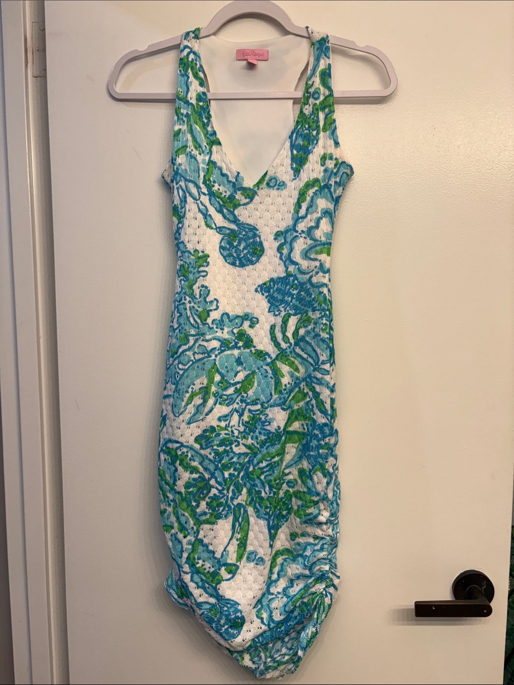 Lilly Pulitzer White Dress with Blue & Green Floral Print lobster